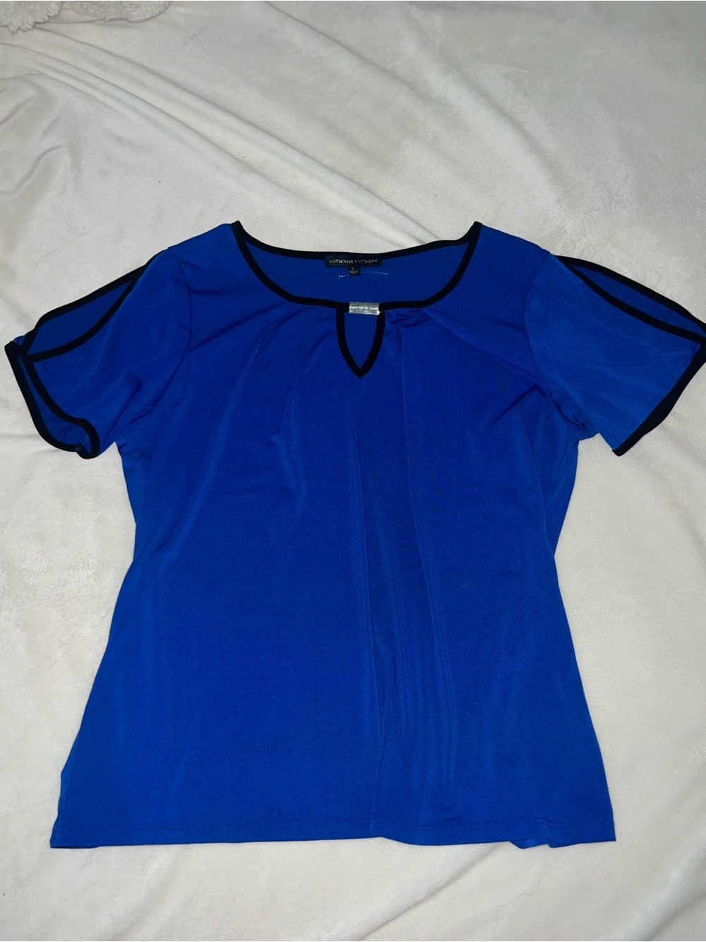 Worthington Blue Short Sleeve Keyhole Blouse
